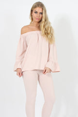 Nude Off The Shoulder Co-ord Set - Lydia-Co-ords