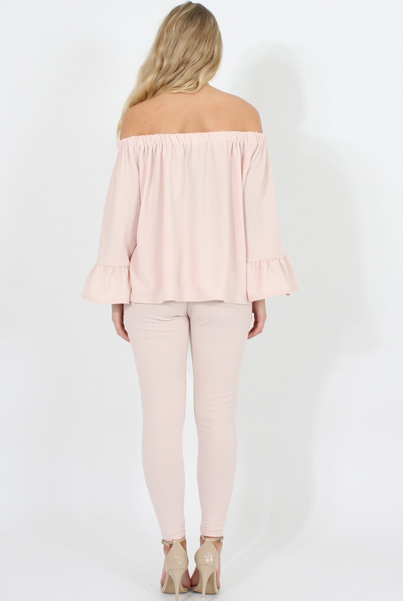 Nude Off The Shoulder Co-ord Set - Lydia-Co-ords