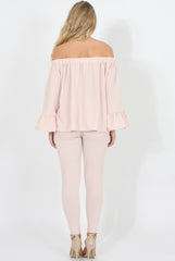 Nude Off The Shoulder Co-ord Set - Lydia-Co-ords