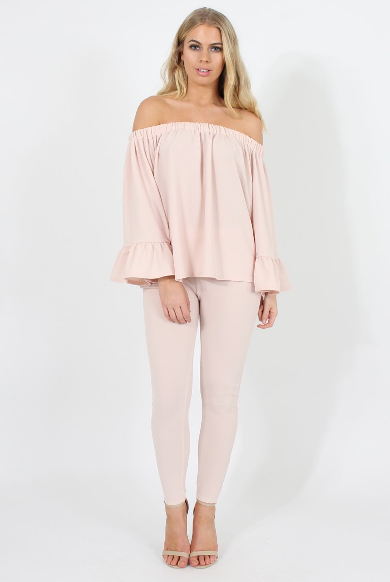 Nude Off The Shoulder Co-ord Set - Lydia-Co-ords