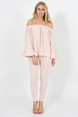 Nude Off The Shoulder Co-ord Set - Lydia-Co-ords