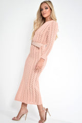 Nude One Shoulder Open Knit Maxi Dress - Dierra-Dresses