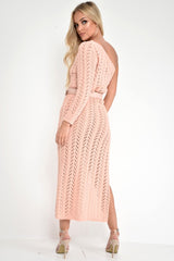 Nude One Shoulder Open Knit Maxi Dress - Dierra-Dresses