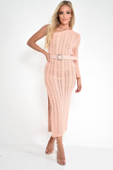 Nude One Shoulder Open Knit Maxi Dress - Dierra-Dresses