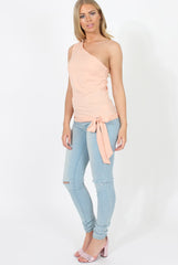 Nude One Shoulder Top - Sabbie-Tops