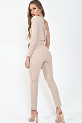 Nude One Shoulder Wrap Front Belted Jumpsuit - Henya-Jumpsuits