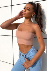 Nude One Shouldered Crop Top - Kamri-Crop Tops