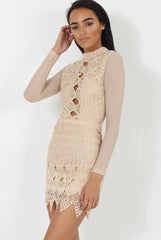 Nude Open Mesh Bodycon Dress - Ida-Dresses