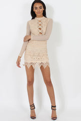 Nude Open Mesh Bodycon Dress - Ida-Dresses