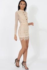 Nude Open Mesh Bodycon Dress - Ida-Dresses