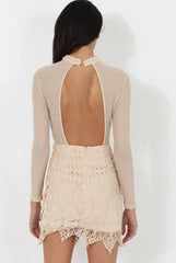 Nude Open Mesh Bodycon Dress - Ida-Dresses