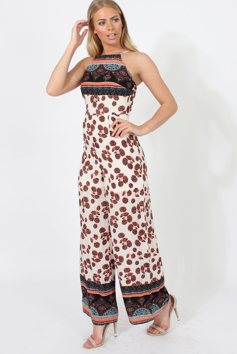 Nude & Orange Pattern Jumpsuit - Constance-Jumpsuits