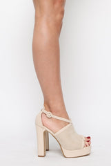 Nude PU Cut Out Suede Panel Platform Heels - Vesenya-Heels
