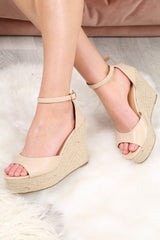 Nude PU Rope Wedges - Aeva-Wedges