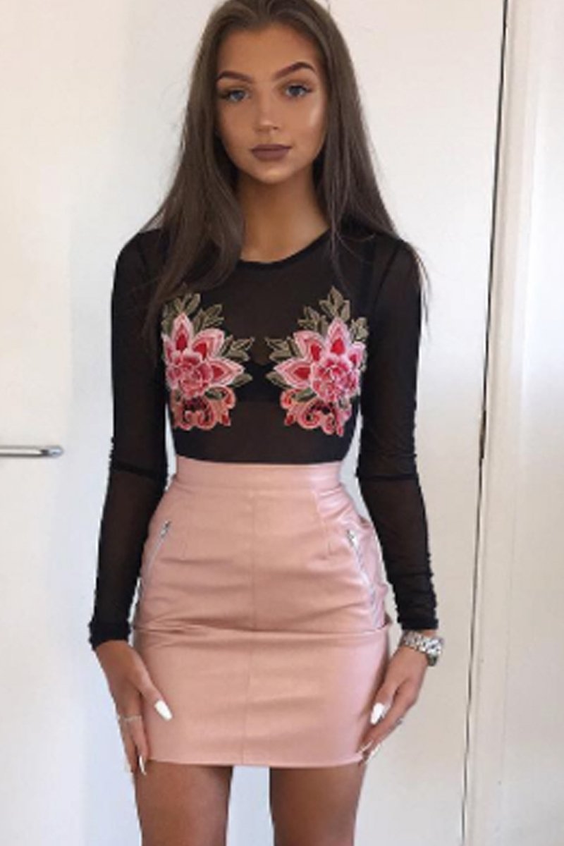 Nude PU skirt - Iris-Skirts