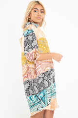 Nude Paisley Satin Midi Shirt Dress - Ilsa-Dresses