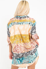 Nude Paisley Satin Midi Shirt Dress - Ilsa-Dresses