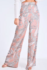 Nude Paisley Wide Leg Trousers - Tisha-Trousers