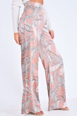 Nude Paisley Wide Leg Trousers - Tisha-Trousers