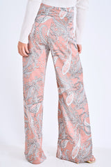 Nude Paisley Wide Leg Trousers - Tisha-Trousers