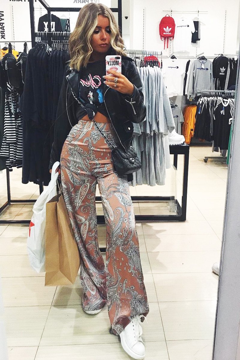 Nude Paisley Wide Leg Trousers - Tisha-Trousers