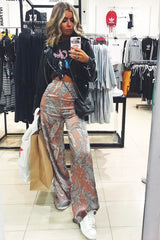 Nude Paisley Wide Leg Trousers - Tisha-Trousers