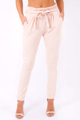 Nude Paper Bag Tie Waist Cigarette Trousers - Karmen-Trousers