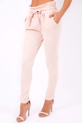 Nude Paper Bag Tie Waist Cigarette Trousers - Karmen-Trousers