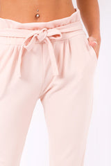 Nude Paper Bag Tie Waist Cigarette Trousers - Karmen-Trousers