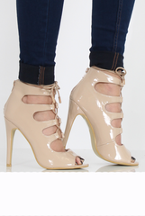 Nude Patent Lace Up Heels - Angelina-Heels