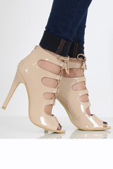 Nude Patent Lace Up Heels - Angelina-Heels