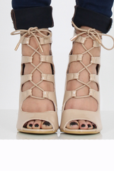 Nude Patent Lace Up Heels - Angelina-Heels