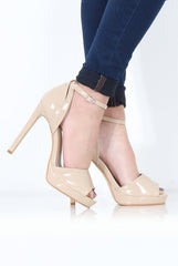 Nude Patent Peep Toe High Heels - Mya-Heels