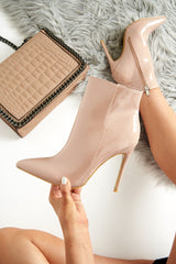 Nude Patent Pu Heeled Ankle Boots - Valetta-Boots