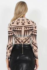 Nude Patterned Mesh Bodysuit - Shauna-Bodysuits