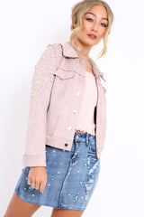 Nude Pearl Suedette Jacket - Abbey-Jackets