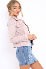Nude Pearl Suedette Jacket - Abbey-Jackets