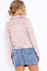 Nude Pearl Suedette Jacket - Abbey-Jackets