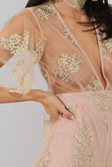 Nude Pink & Gold Embellished Playsuit- Arizona-Playsuits