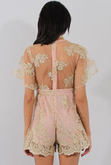 Nude Pink & Gold Embellished Playsuit- Arizona-Playsuits