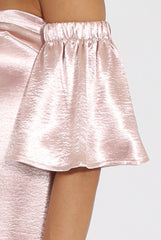 Nude Pink Metallic Bardot Dress - Maria-Dresses