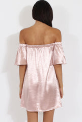 Nude Pink Metallic Bardot Dress - Maria-Dresses
