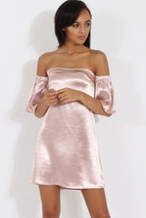 Nude Pink Metallic Bardot Dress - Maria-Dresses
