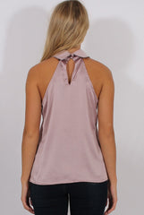Nude Pink Satin Dipped Hem Collar Top - Davina-Tops