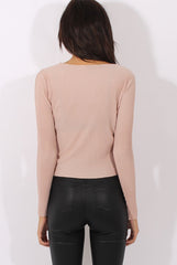 Nude Pleated Wrap Over Crop Top - Imogen-Crop Tops