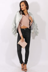 Nude Pleated Wrap Over Crop Top - Imogen-Crop Tops