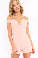 Nude Plunge Bardot Playsuit - Fae-Playsuits