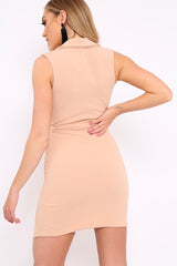 Nude Plunge Front Blazer Dress - Kylee-Dresses