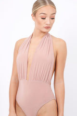 Nude Plunge Halterneck Bodysuit - Lona-Bodysuits