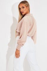 Nude Plunge Shirred Waist Top - Ciera-Crop Tops